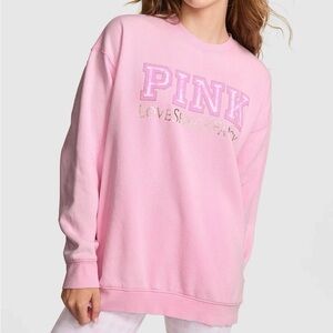 PINK x Loveshackfancy Oversized Crewneck Sweatshirt in Light Pink